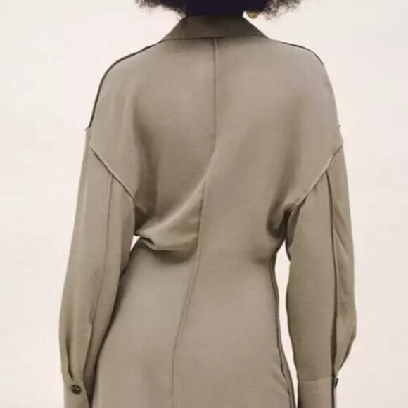 Zara Button Front Shirt Maxi Dress XS Minimalist Neutral Business Casual NWT - Picture 4 of 13